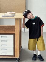 【90-150cm】半袖Tシャツ 男の子 配色デザイン リブ仕様 ロゴプリント カジュアル トップス - 画像 (5)