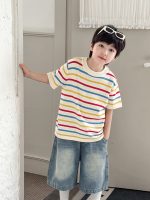 【90-150cm】半袖Tシャツ 男の子 ボーダー柄 クルーネック 薄手 カジュアル 韓国風 トップス