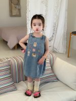 【90-140cm】ワンピース 女の子 デニム カートゥーン - 画像 (2)