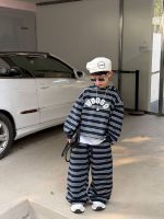 【90-160cm】セットアップ 男の子 ボーダー柄 こなれ感 おしゃれ パーカー＆パンツ
