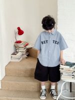 【90-150cm】シャツ 男の子 襟付き 半袖 ロゴ刺繍 カレッジ風 カジュアル トップス - 画像 (3)