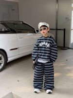 【90-160cm】セットアップ 男の子 ボーダー柄 こなれ感 おしゃれ パーカー＆パンツ - 画像 (4)