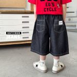【90-150cm】デニムショートパンツ 男の子 バックポケット ゆったり カジュアル 子供服