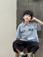 【90-150cm】シャツ 男の子 襟付き 半袖 ロゴ刺繍 カレッジ風 カジュアル トップス - 画像 (5)