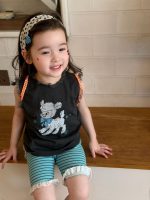 【90-140cm】ベスト oe ショートパンツ 女の子 ひつじ柄 ボーダー柄