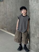 【90-150cm】タンクトップ 男の子 ボーダー柄 モノトーン ゆったり カジュアル トップス - 画像 (5)