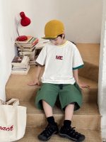 【90-150cm】半袖Tシャツ 男の子 配色デザイン リブ仕様 ロゴプリント カジュアル トップス - 画像 (4)