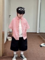 【90-150cm】半袖シャツ 男の子 ボーダー柄 襟付き ロゴ刺繍 ピンク カジュアル トップス - 画像 (3)
