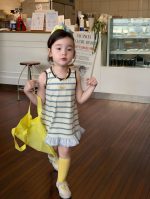 【90-140cm】ワンピース 女の子 ノースリーブ ボーダー柄