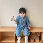 【66-100cm】ベビー 女の子 丸襟 デニム ロンパース - 画像 (3)
