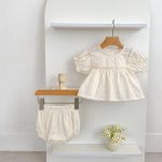 【66-100cm】ブラウス＆ブルマ パフスリーブ チェック シンプル ベビー服 - 画像 (4)