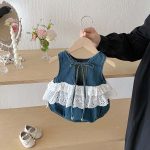 【66-90cm】デニムロンパース レース ノースリーブ 可愛い ベビー服 - 画像 (9)