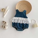 【66-90cm】デニムロンパース レース ノースリーブ 可愛い ベビー服 - 画像 (3)