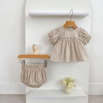 【66-100cm】ブラウス＆ブルマ パフスリーブ チェック シンプル ベビー服 - 画像 (5)