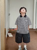 【90-150cm】ポロシャツ 男の子 ボーダー柄 ロゴ刺繍 カレッジ風 半袖 カジュアル トップス - 画像 (11)