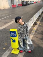 【90-160cm】長袖 Tシャツ 男の子 ボーダー 着せやすい ゆったり 快適 トップス - 画像 (4)
