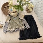 【90-150cm】Tシャツ or デニムパンツ 女の子 レイヤード風 フリルデニム