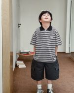 【90-150cm】ポロシャツ 男の子 ボーダー柄 ロゴ刺繍 カレッジ風 半袖 カジュアル トップス - 画像 (5)