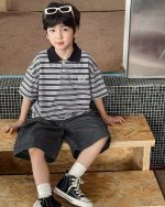 【90-150cm】ポロシャツ 男の子 ボーダー柄 ロゴ刺繍 カレッジ風 半袖 カジュアル トップス - 画像 (8)
