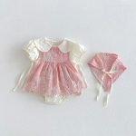 【66-90cm】セットアップ フラワー刺繡 ロンパース＆帽子 - 画像 (4)