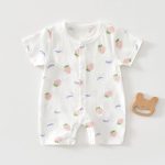 【66-90cm】ロンパース 夏新作 柔らか 総柄 ベビー服