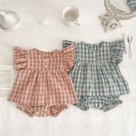 【66-100cm】セットアップ ベビー 女の子 フリル袖 チェック