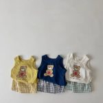 【73-100cm】セットアップ ベビー くまさんベスト＆チェックショートパンツ - 画像 (4)