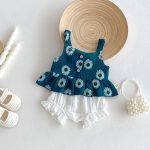 【66-100cm】セットアップ ベビー服 女の子 フラワーキャミトップス＆ショートパンツ - 画像 (3)