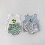 【66-100cm】セットアップ ベビー 可愛い ベスト＆ボーダーショートパンツ - 画像 (3)