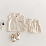【73-100cm】セットアップ トップス＆ショートパンツ 無地 ノースリーブ