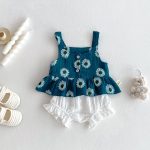 【66-100cm】セットアップ ベビー服 女の子 フラワーキャミトップス＆ショートパンツ