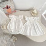 【66-100cm】ロンパース or ワンピース フリルスリーブ 蝶結び