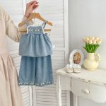 【73-120cm】デニムセットアップ  ベビー 女の子 フラワー 刺繍 - 画像 (6)