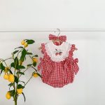 【66-90cm】ロンパース ベビー イチゴ柄 チェック リボン - 画像 (4)