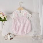 【66-100cm】セットアップ ベビー チェック サロペットロンパース＆Tシャツ - 画像 (4)