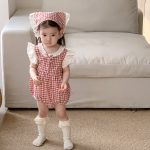 【66-90cm】ロンパース＆ヘッドバンド ベビー 女の子 レース チェック - 画像 (4)