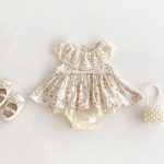 【66-90cm】ロンパースドレス ベビー服 女の子 ノースリーブ 丸襟 花柄