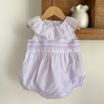 【73-90cm】ロンパース ベビー ドット フリル襟 ノースリーブ
