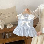 【73-100cm】ワンピース ベビー 女の子 ストライプ リボン付き - 画像 (7)