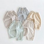 【73-120cm】ロングパンツ ストライプ柄 リネン コットン