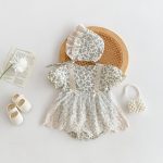 【66-90cm】ロンパース＆帽子 ベビー服 女の子 レース 花柄 - 画像 (2)