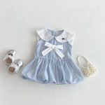 【73-100cm】ワンピース ベビー 女の子 ストライプ リボン付き - 画像 (3)
