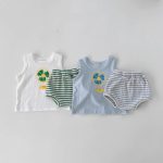 【66-100cm】セットアップ ベビー 可愛い ベスト＆ボーダーショートパンツ - 画像 (4)
