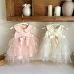 【73-100cm】ワンピース ベビー 女の子 韓国風 多層チュール 丸襟