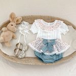 【73-110cm】セットアップ ベビー 花柄 レース リボン付き - 画像 (2)