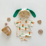 【66-90cm】ロンパース＆帽子 ベビー キュート ウサギ にんじん柄