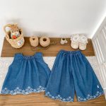 【73-120cm】セットアップ ベビー 女の子 デニムトップス＆パンツ ノースリーブ - 画像 (5)