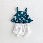 【66-100cm】セットアップ ベビー服 女の子 フラワーキャミトップス＆ショートパンツ - 画像 (5)
