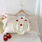 【66-90cm】キャミロンパース ベビー かわいいドット きのこ柄 - 画像 (3)