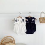 【66-90cm】ロンパース ベビー ナチュラル 花刺繍 スクエア襟 - 画像 (9)